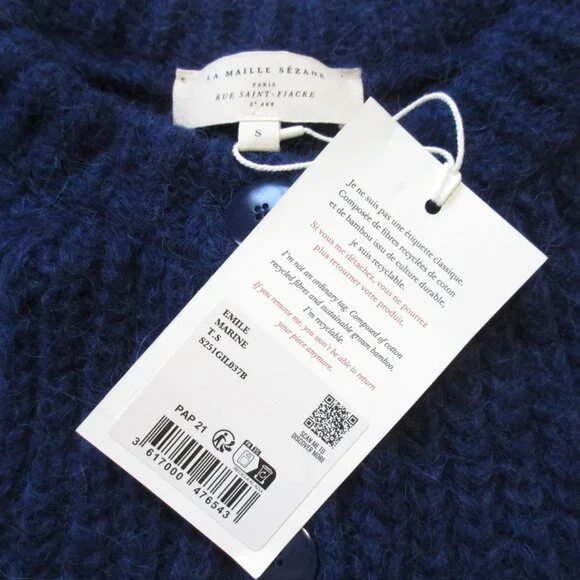 NWT Sezane Emile in Navy Blue Alpaca Wool Blend Cardigan Sweater S - Picture 6 of 7